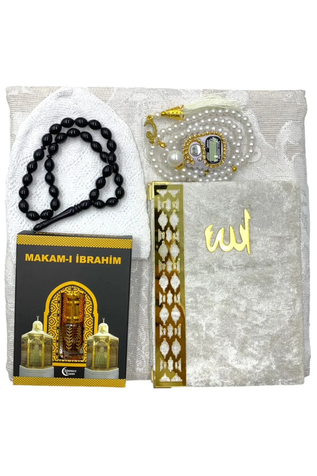 Çeyizlik Seccade Seti Kutulu Dini Şamdan Ramazan Hediyelik Bohça Seti 2