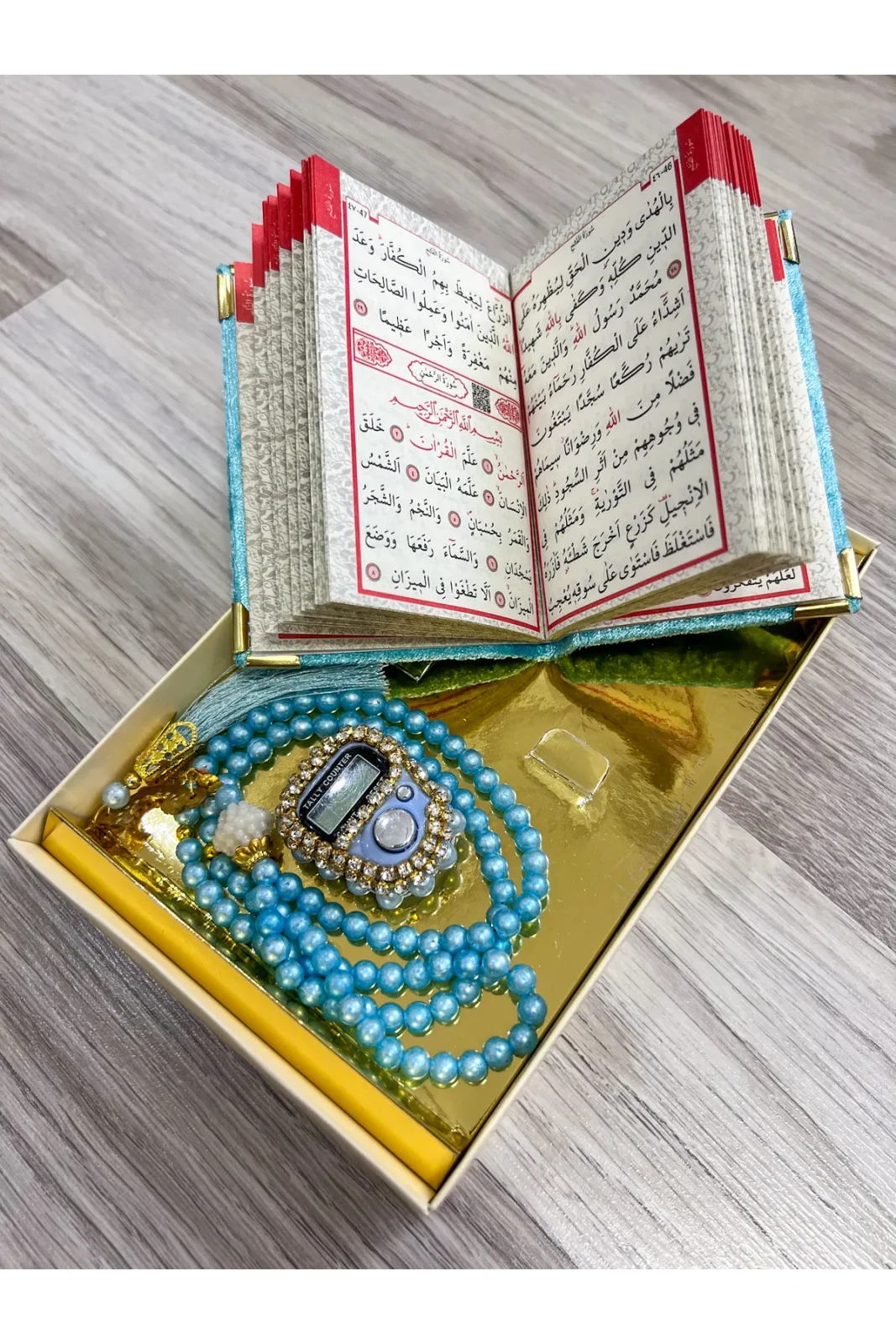 Hediyelik Kutulu Yasin Cüzü Tesbih Ve Taşlı Zikirmatik Seti
