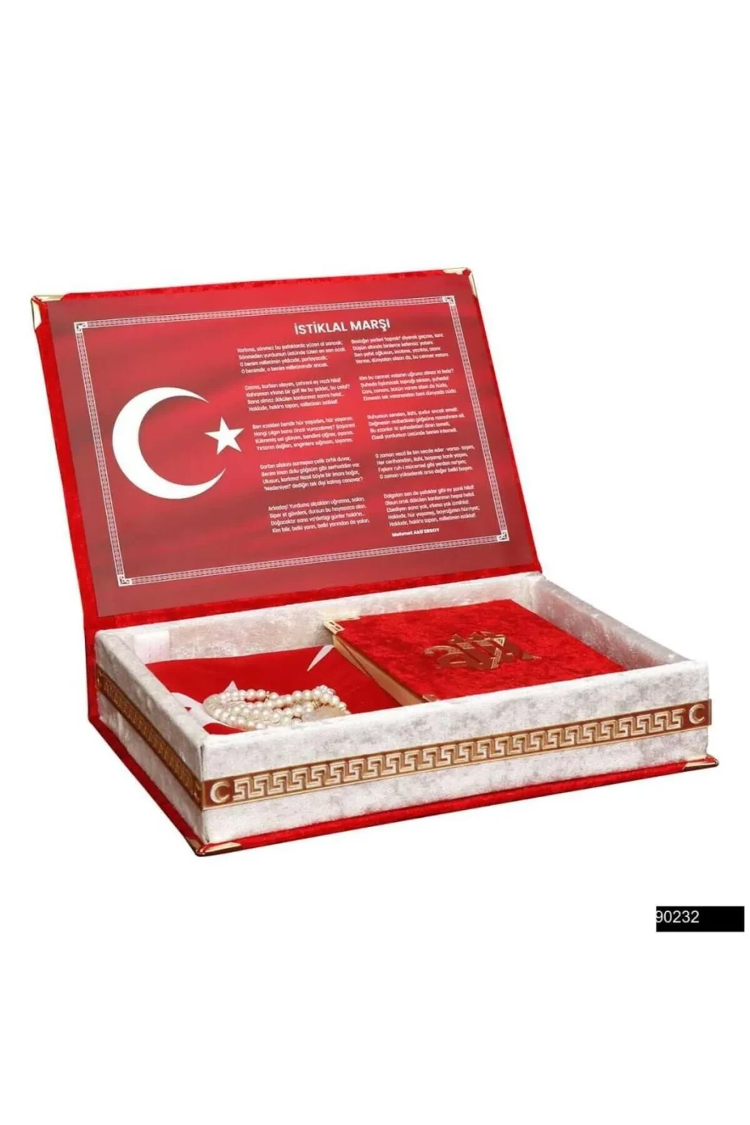Türk Bayraklı Kadife Sandık Ve Kur’an-ı Kerim Seti