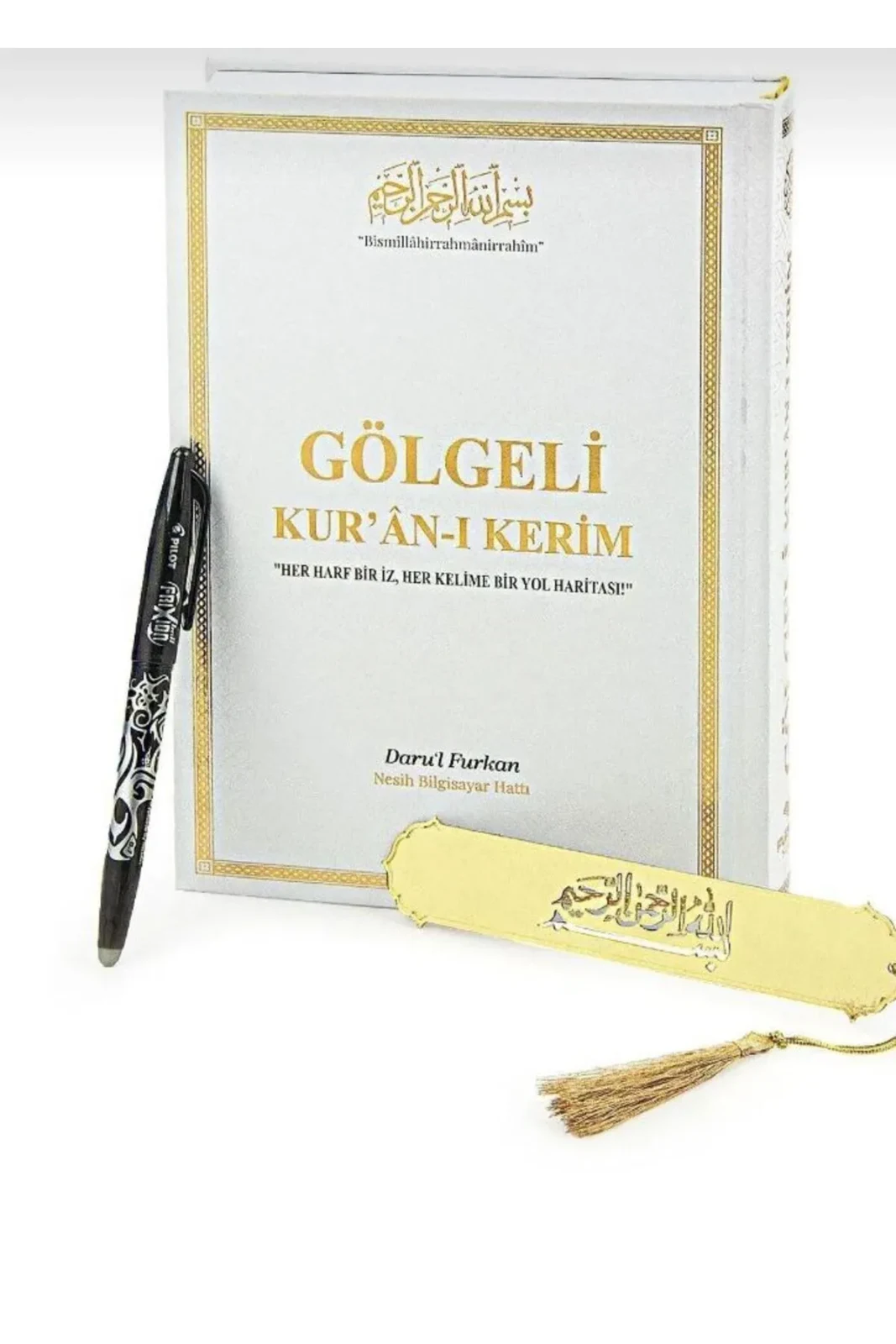 Silinebilir Kalem Hediyeli Gölgeli Kuranı Kerim Beyaz Ciltli